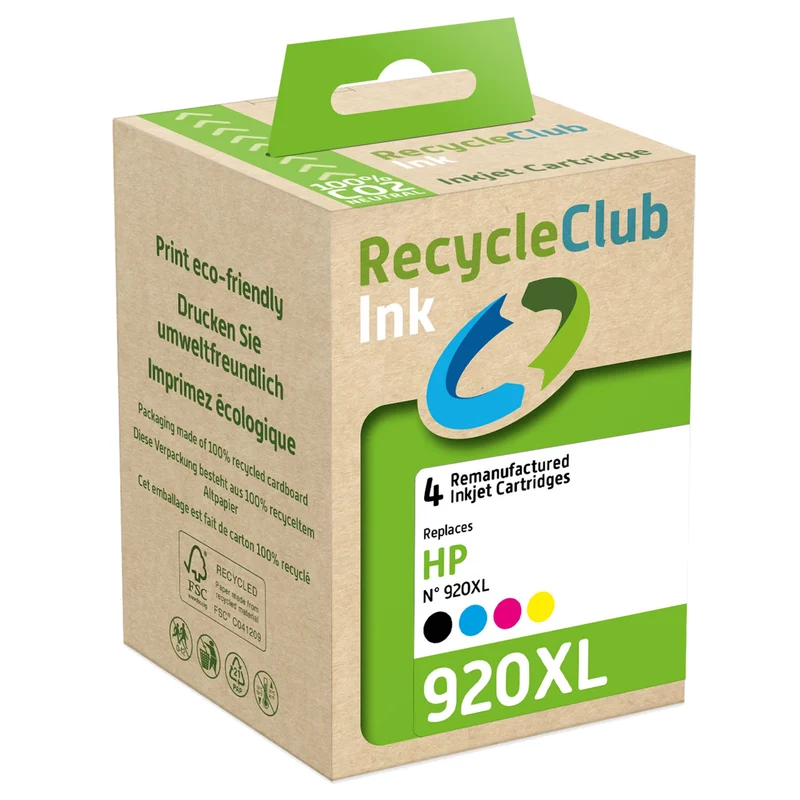 RECYCLECLUB XL Cartouche d'encre 920XL - Multipack - Noir + Bleu + Rouge + Jaune - Remplace HP