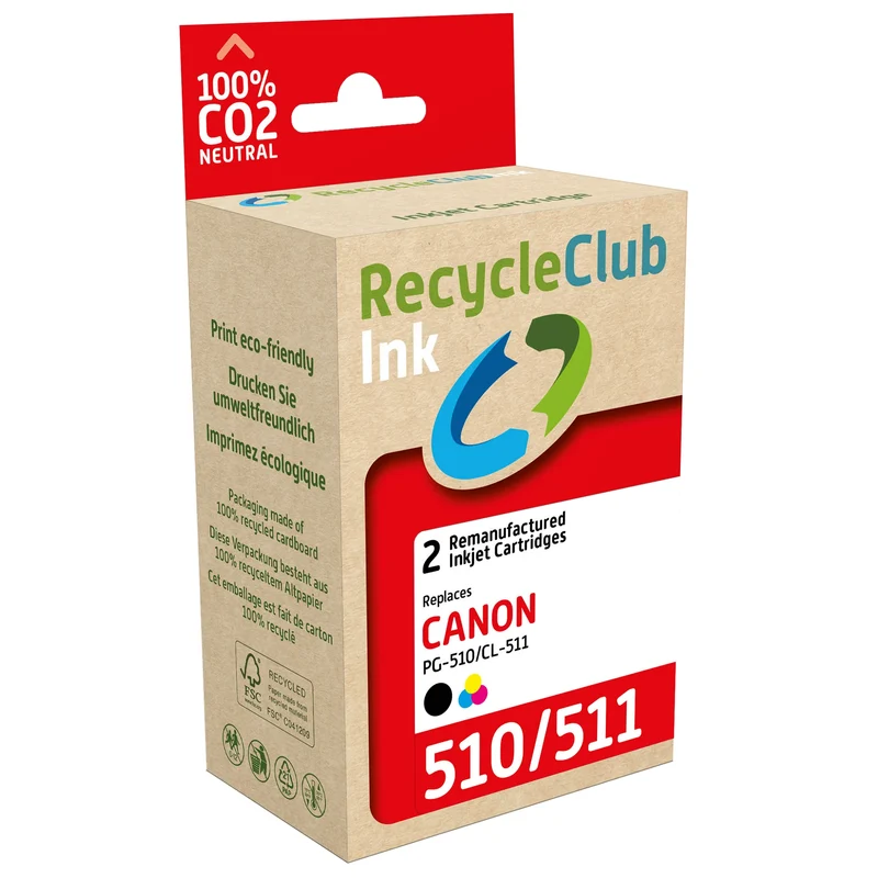RECYCLECLUB Cartouche d'encre PG-510 | CLI-511 - Duo Pack - Noir + Couleur - Remplace Canon