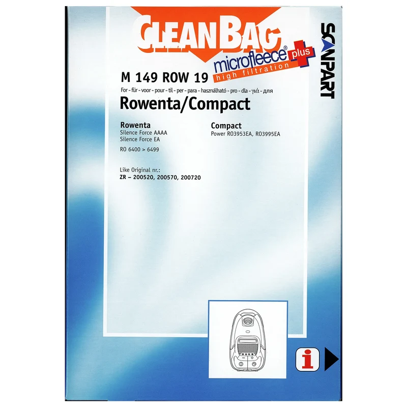 CLEANBAG M149ROW-19 - 4 Sacs d´aspirateur - 1 Microfiltre - adapté pour ROWENTA | Tefal Hygiene + | ZR-200520 | ZR-200570 | ZR-200720