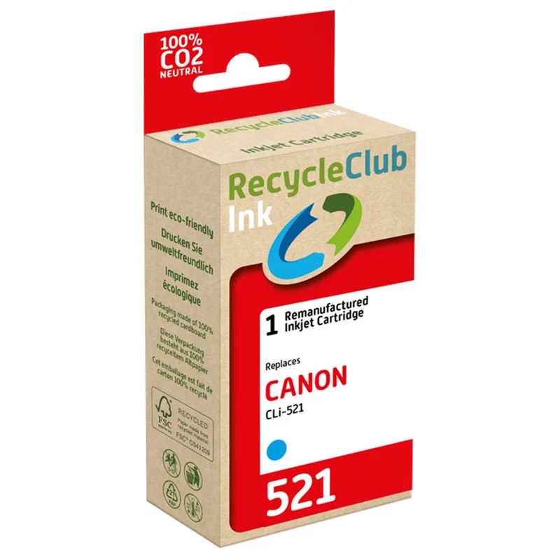 RECYCLECLUB Cartouche d'encre CLI-521C - Bleu - Remplace Canon