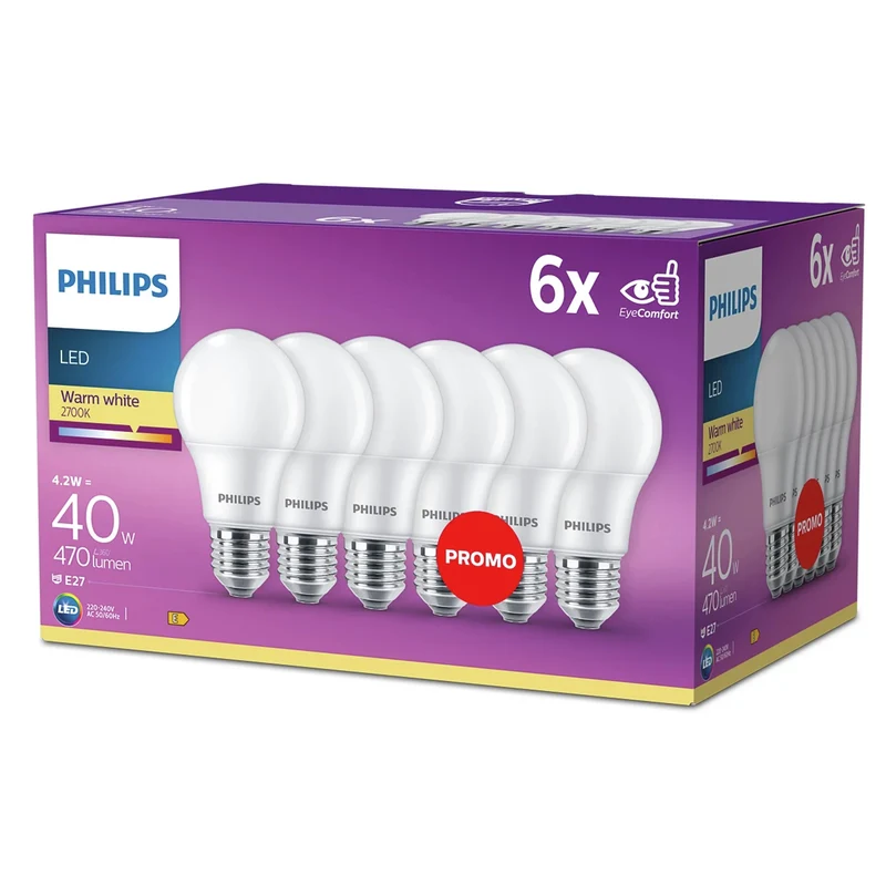 PHILIPS - Light Bulb - E27 - 40 W - 470 Lumen - 2700 K - Frosted - Bulb - Multi Pack