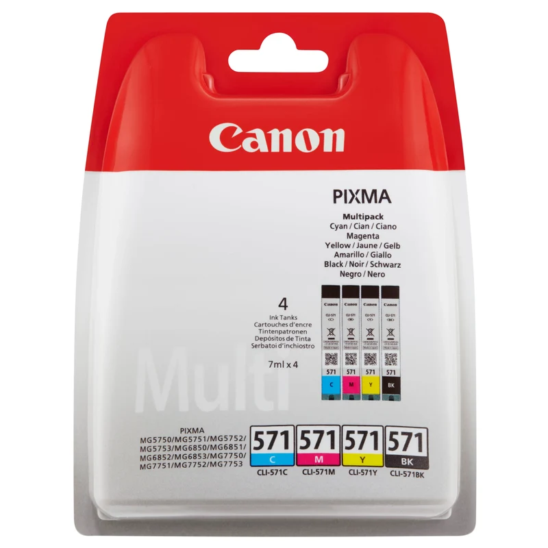 CANON Cartouche d'encre CLI-571 - Multipack - Noir + Bleu + Rouge + Jaune