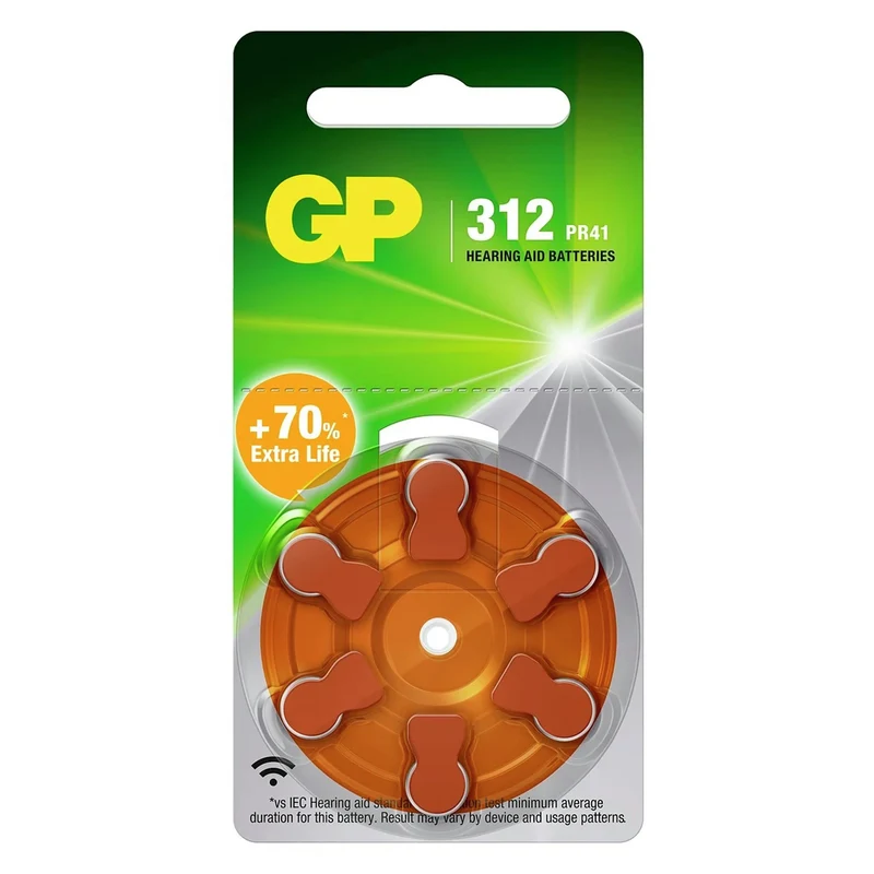 GP Zinc air 312 | PR41 | Brown - Multipack - 6 Pièces - 1.44 V - 180 mAh - Cellule bouton