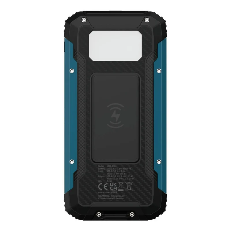 ANSMANN Banque de puissance - PB212W - Noir - 10000mAh - 1x USB-A (F)|Sans fil - Énergie solaire