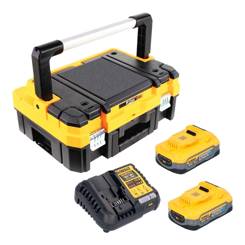 Kit de démarrage sans fil DeWalt DCB 1104 H2T 18 V avec 2 batteries Powerstack 5,0 Ah + chargeur DCB 1104 + TSTAK