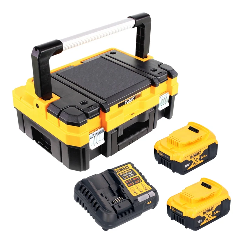 Kit de démarrage DeWalt DCB 1104 P2T 18 V avec 2 batteries de 5,0 Ah + chargeur DCB 1104 + TSTAK