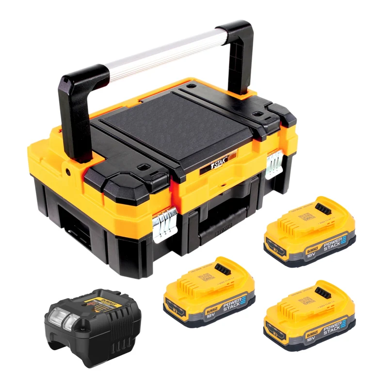 Kit de démarrage DeWalt DCB 1102 E3T 18 V avec 3 batteries Powerstack 1,7 Ah + chargeur DCB 1102 + TSTAK