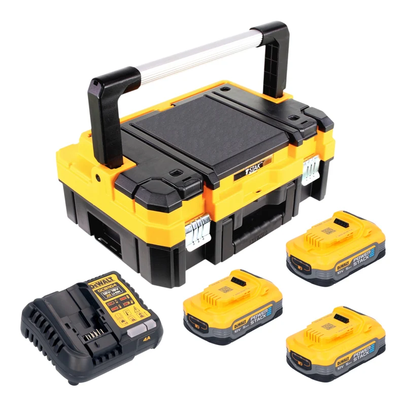 Kit de démarrage sans fil DeWalt DCB 1104 H3T 18 V avec 3 batteries Powerstack 5,0 Ah + chargeur DCB 1104 + TSTAK