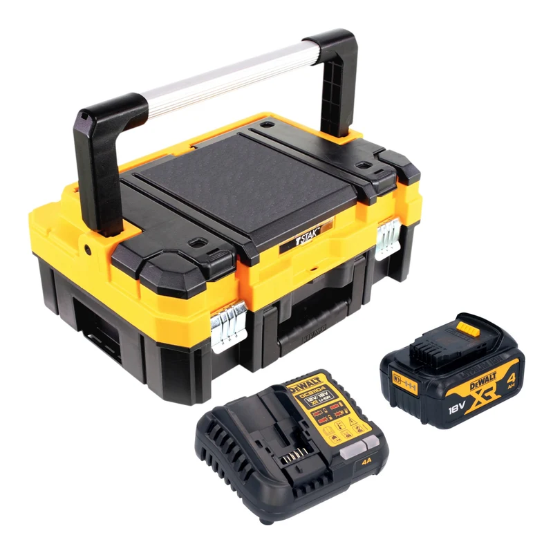 Kit de démarrage sans fil DeWalt DCB 1104 M1T 18 V comprenant 1 batterie de 4,0 Ah + chargeur DCB 1104 + TSTAK