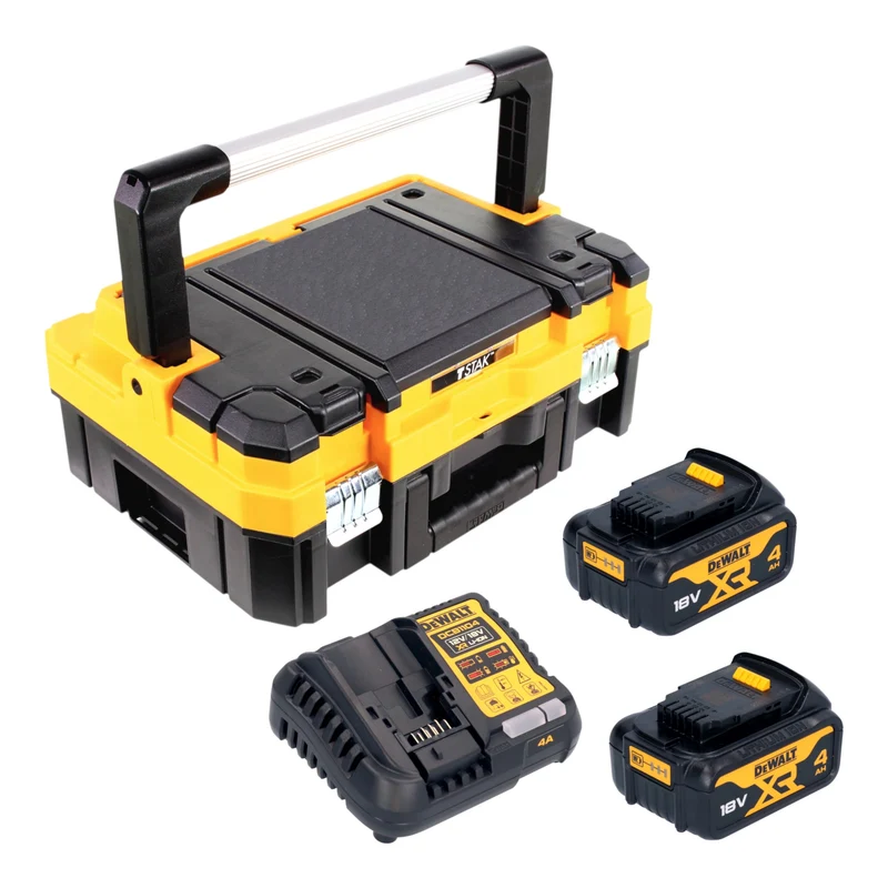 Kit de démarrage DeWalt DCB 1104 M2T 18 V avec 2 batteries de 4,0 Ah + chargeur DCB 1104 + TSTAK