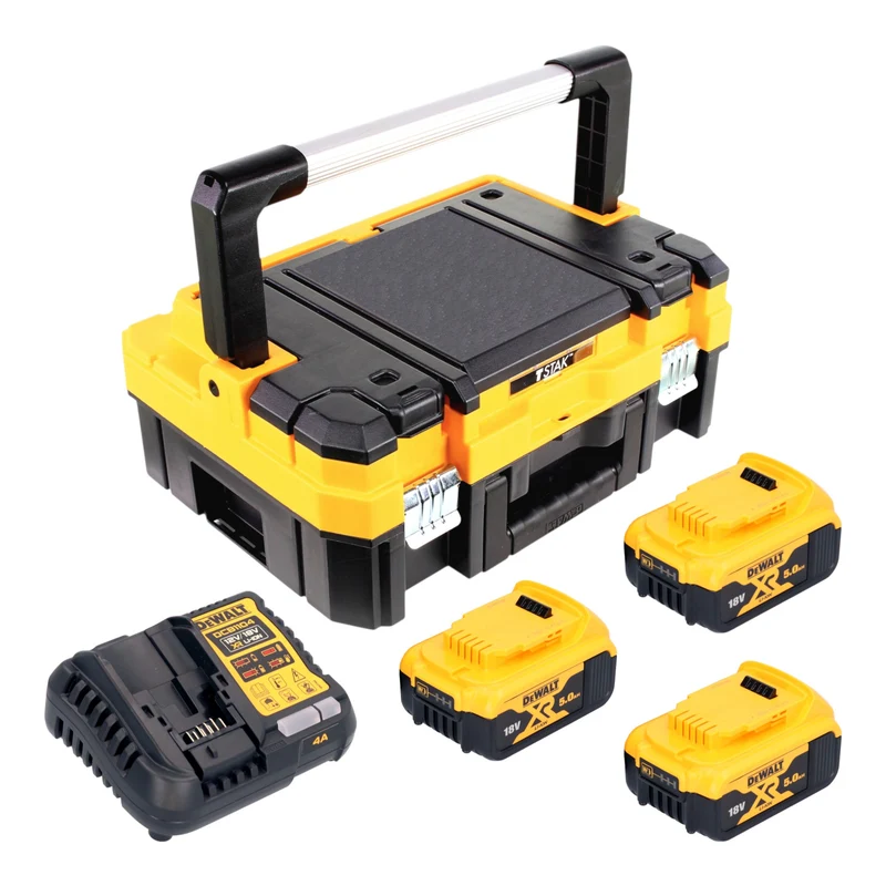 Kit de démarrage DeWalt DCB 1104 P3T 18 V avec 3 batteries de 5,0 Ah + chargeur DCB 1104 + TSTAK