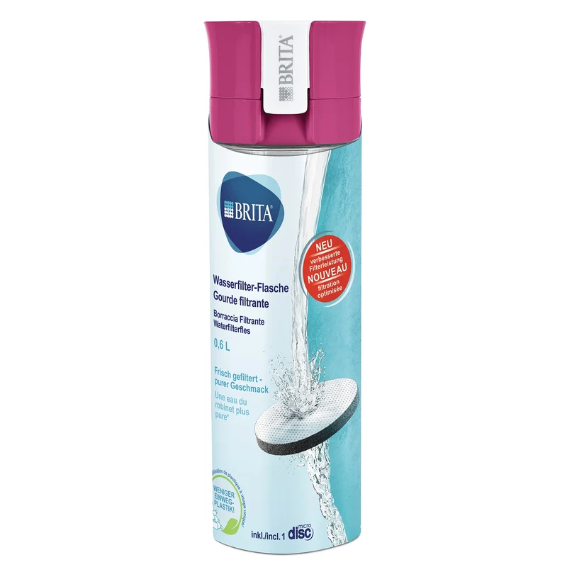 BRITA - Fill&Go - Gourde filtrante - 0,6 L - Rose - Filtre à eau inclus