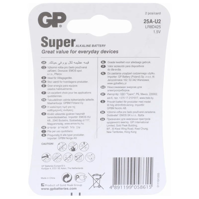 GP Alkaline AAAA | LR61 - Pack duo - 1.5 V - 525 mAh Batterie