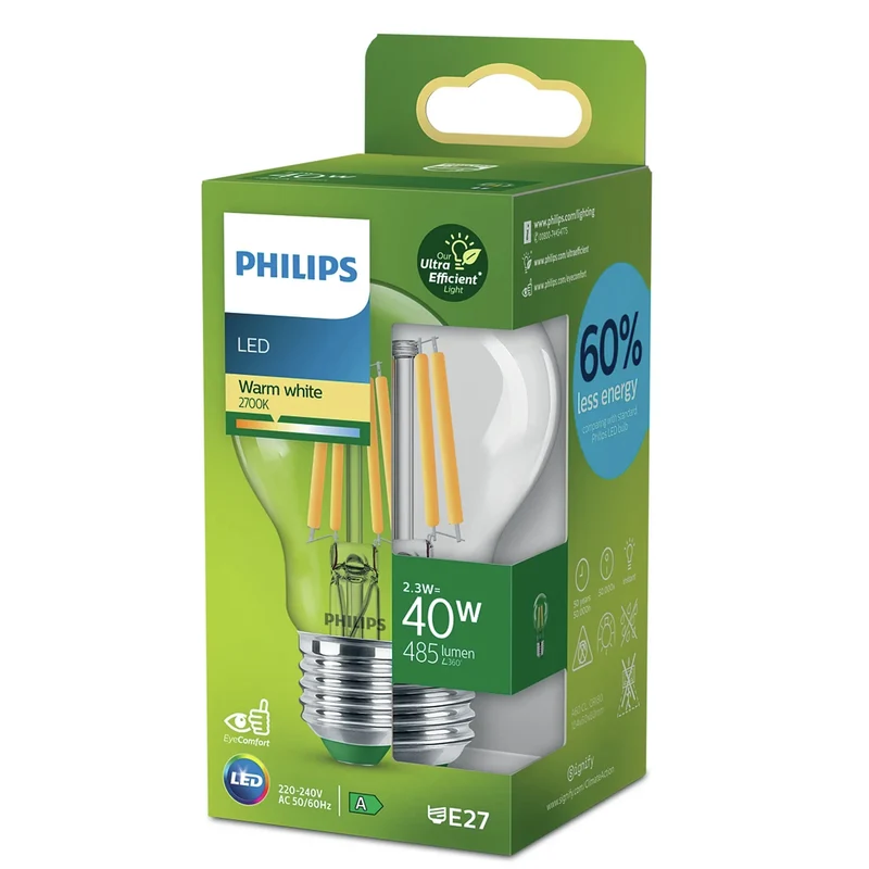 PHILIPS - Light Bulb - E27 - 40 W - 485 Lumen - 2700 K - Bright - Bulb