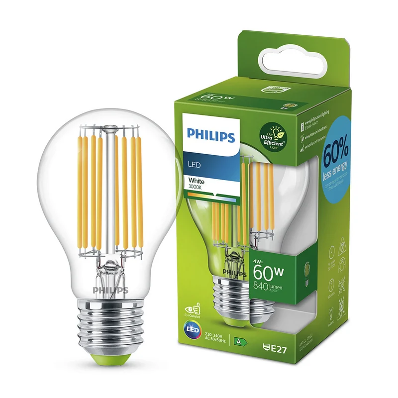PHILIPS - Light Bulb - E27 - 60 W - 840 Lumen - 3000 K - Bright - Bulb