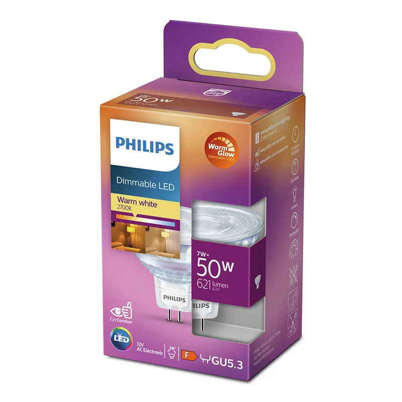 PHILIPS - Reflector Spot - GU5.3 - 50 W - 621 Lumen - 2700 K - Bright - Reflector Spot - Dimmable - Warm Glow