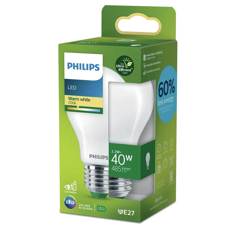 PHILIPS - Light Bulb - E27 - 40 W - 485 Lumen - 2700 K - Frosted - Bulb