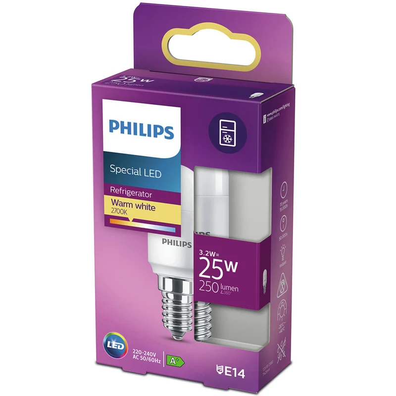 PHILIPS - Refrigerator Bulb - E14 - 25 W - 250 Lumen - 2700 K - Frosted - Bulb