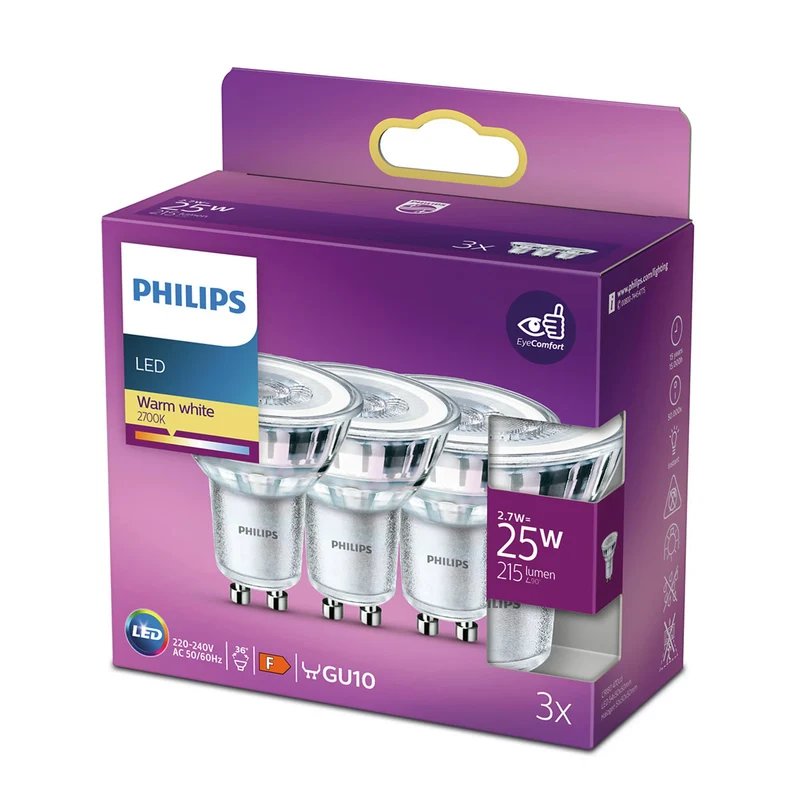 PHILIPS - Reflector Spot - GU10 - 25 W - 215 Lumen - 2700 K - Bright - Reflector Spot - Multi Pack