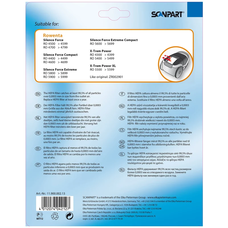 SCANPART Filtre d'échappement ZR002901 - Suitable for Rowenta H12