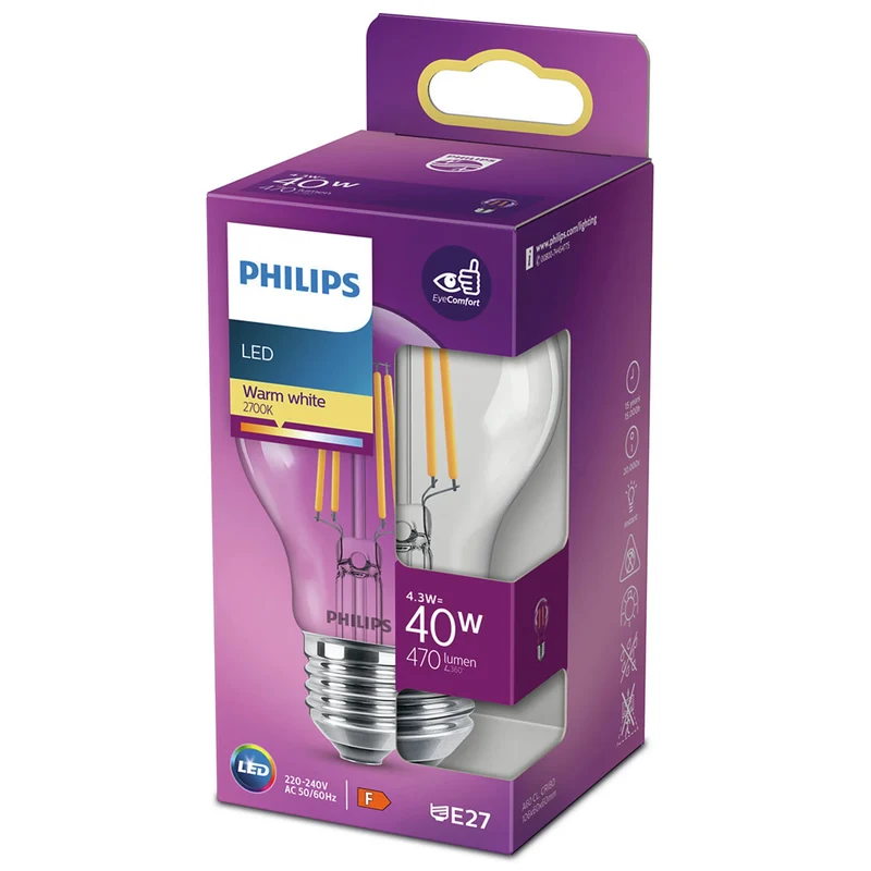 PHILIPS - Light Bulb - E27 - 40 W - 470 Lumen - 2700 K - Bright - Bulb