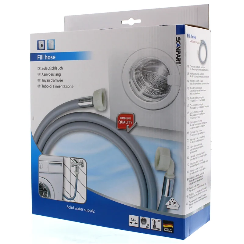 SCANPART - Tuyau d'alimentation - 3/4" coudé - 3/4" droit - 90 bars - 3,5 m