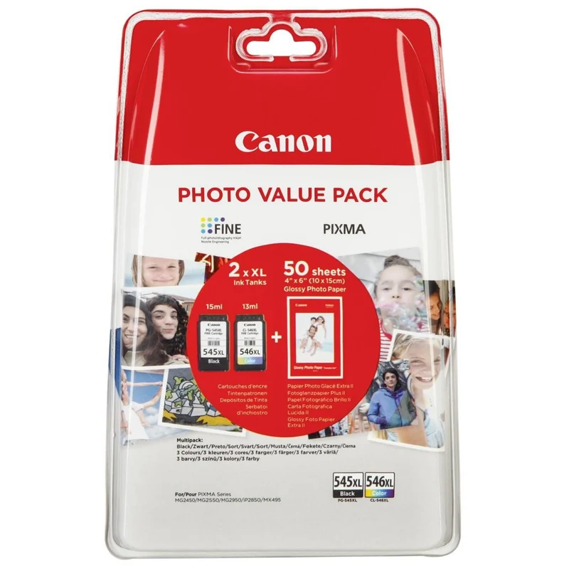 CANON XL Cartouche d'encre PG-545 XL | CL-546 XL - Duo Pack - Noir + Bleu + Rouge + Jaune