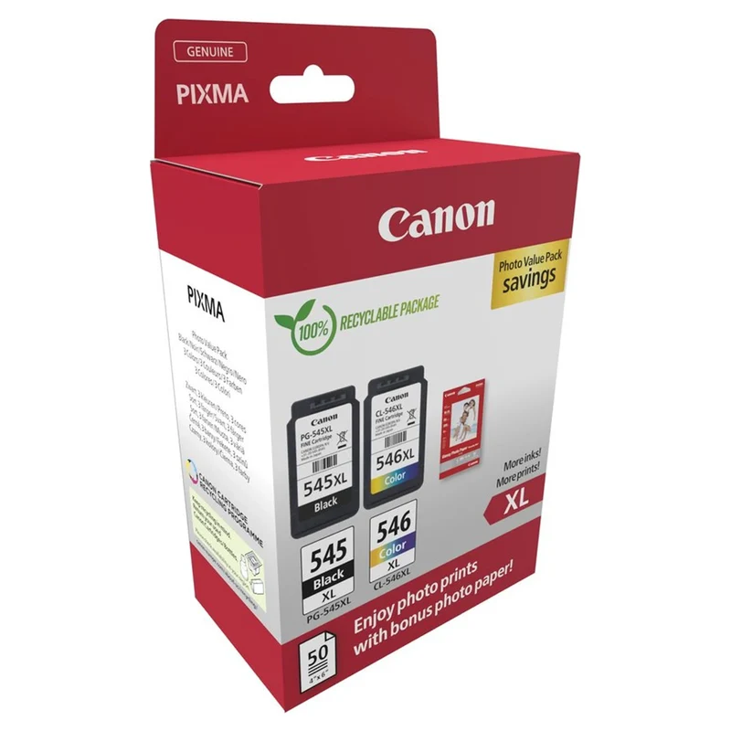 CANON XL Cartouche d'encre PG-545 XL | CL-546 XL - Duo Pack - Noir + Bleu + Rouge + Jaune