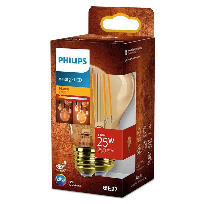PHILIPS - Vintage Led - E27 - 25 W - 250 Lumen - 1800 K - Flame - Bulb