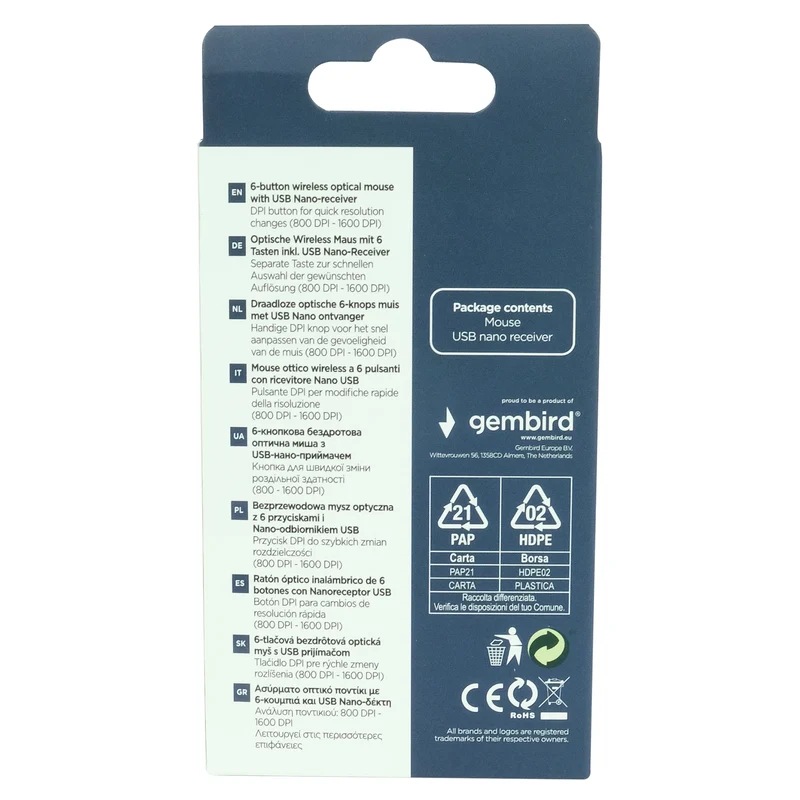 GEMBIRD - Souris - MUSW6B01 - Sans fil - USB-A