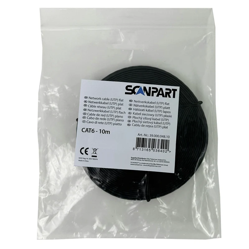 SCANPART - Câble réseau - UTP - Ultra plat RJ45 (Mâle) - RJ45 (Mâle) - 10 m