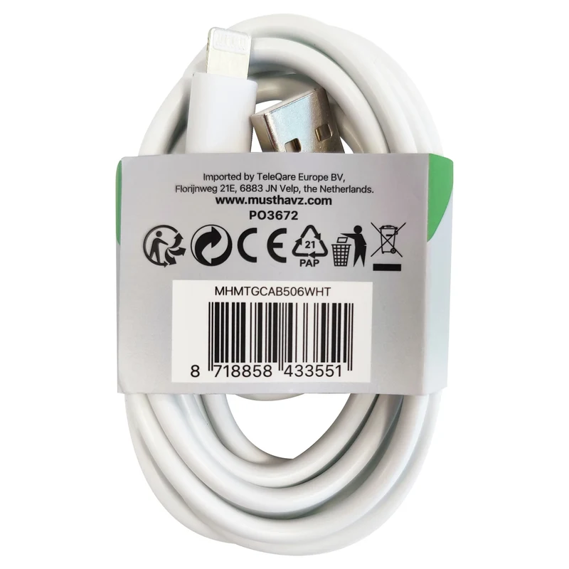 MUSTHAVZ - Câble de chargement et de données - USB 2.0 USB-A (Mâle) - Lightning (Mâle) - 2,0 m