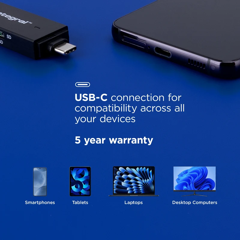 INTEGRAL - Lecteur de carte SD - USB-C - Pour carte mémoire SD & carte mémoire microSD
