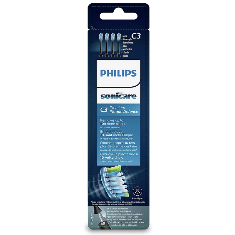 Philips - Brossettes - Sonicare C3 - Premium Plaque Defence - 4 Pièces - Noir - HX9044