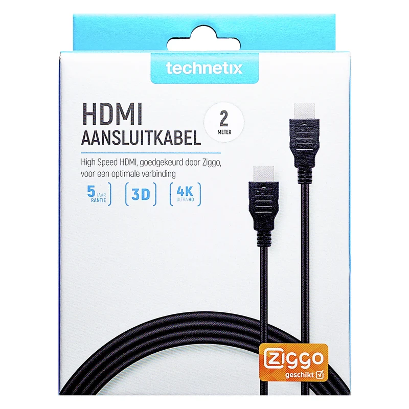 TECHNETIX - Câble HDMI - 4K|Ultra HD|30 Hz|High Speed|Kabelkeur|Ziggo Compatible|ARC HDMI (Mâle) - HDMI (Mâle) - 2,0 m