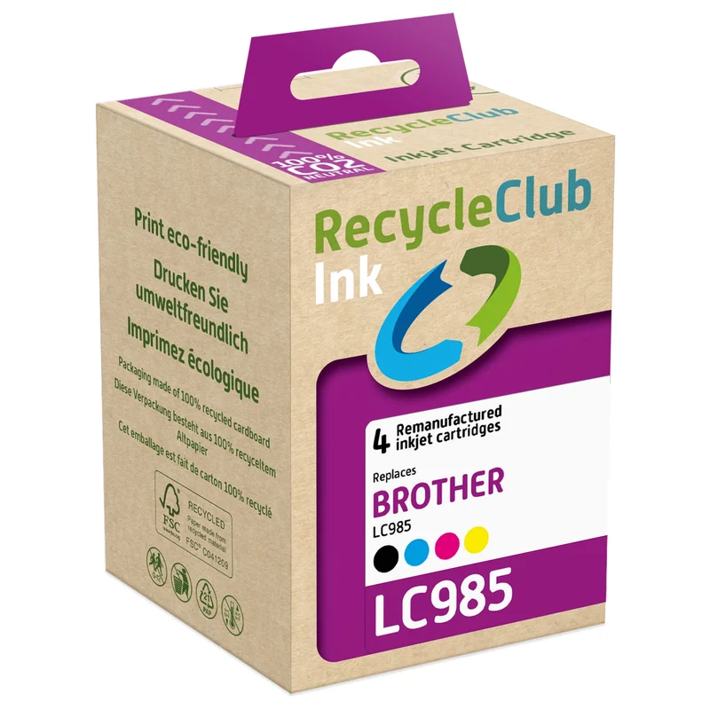 RECYCLECLUB Cartouche d'encre LC985 - Multipack - Noir + Bleu + Rouge + Jaune - Remplace Brother