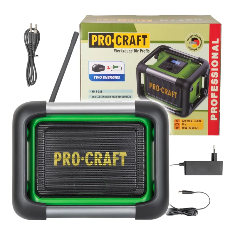 Radio de chantier Procraft PJS20bb à batterie 20 V 80 W FM DAB+ Bluetooth Solo - sans batterie, sans chargeur
