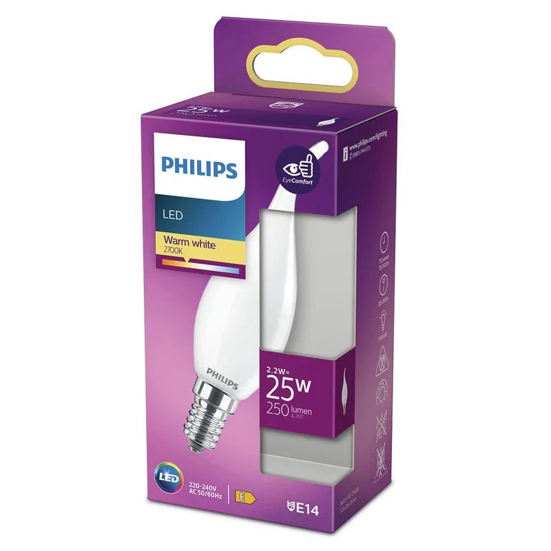 PHILIPS - Light Bulb - E14 - 25 W - 250 Lumen - 2700 K - Frosted - Candle with Tip