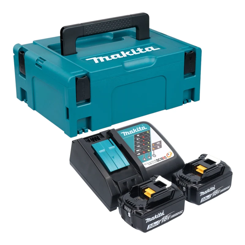 Kit Makita Power Source 18 V avec 2 batteries BL 1830 B 3,0 Ah + chargeur DC 18 RC + Makpac