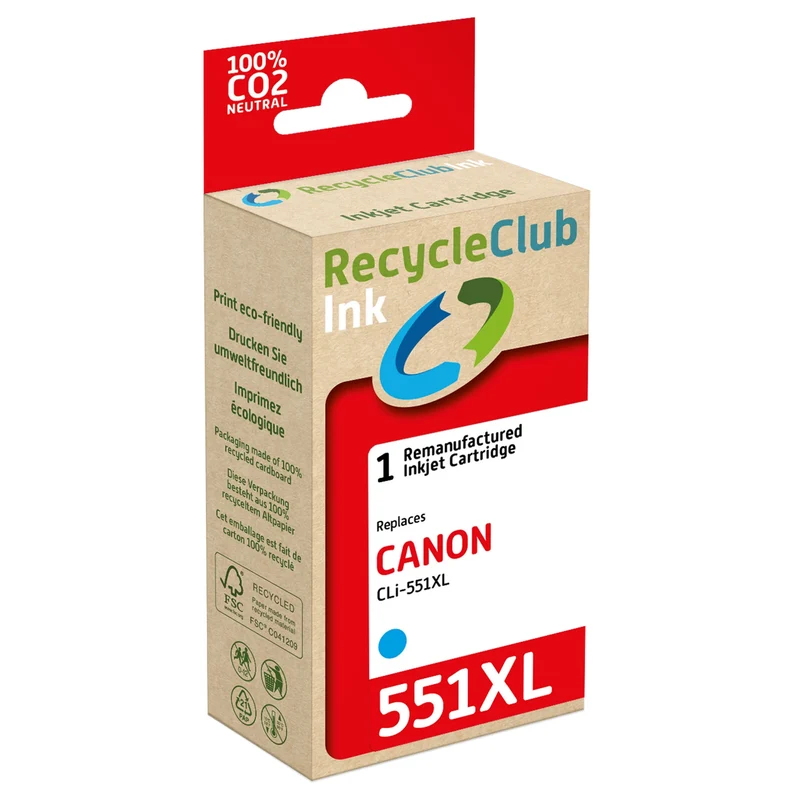 RECYCLECLUB XL Cartouche d'encre CLI-551C XL - Bleu - Remplace Canon