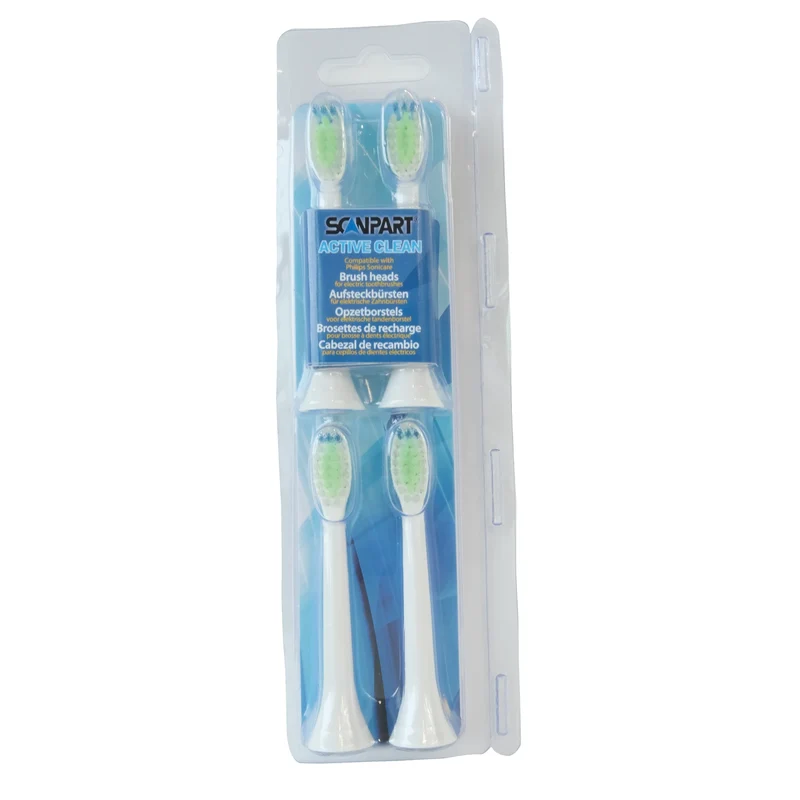SCANPART - Brossettes - Active Clean - Compatible avec Philips Sonicare - 4 Pièces - Blanc - HX6064