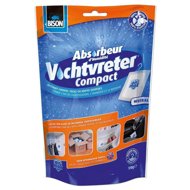 BISON - Déshumidificateur - Compact - 100 g - Avec Suspension - Pour pièces jusqu'à 10 m³