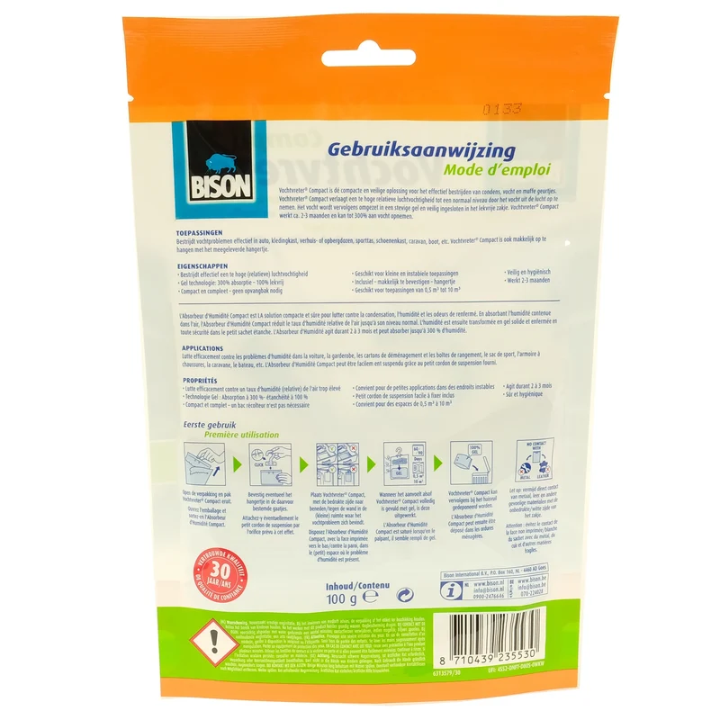 BISON - Déshumidificateur - Compact - 100 g - Avec Suspension - Pour pièces jusqu'à 10 m³