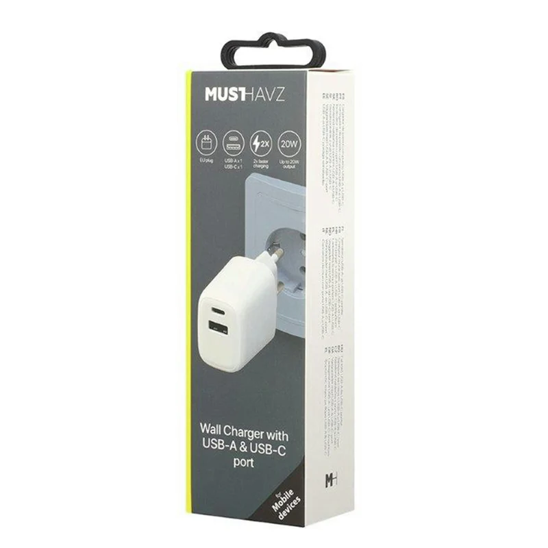 MUSTHAVZ - Chargeur - USB-A + câble USB-C - 20 W - Blanc