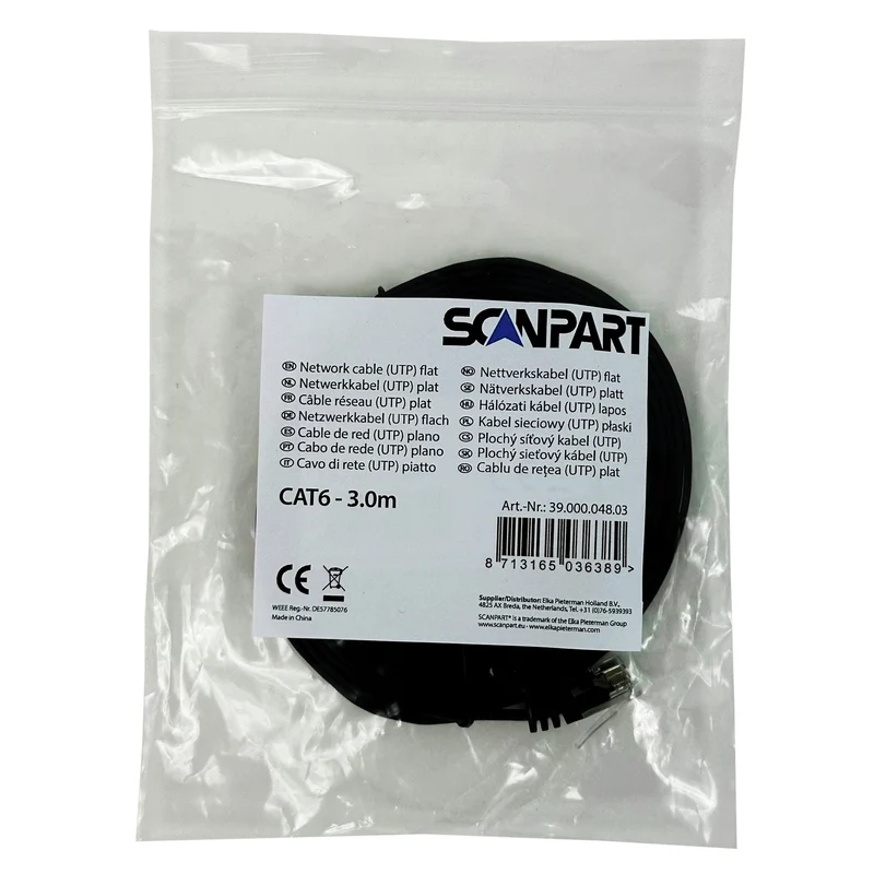 SCANPART - Câble réseau - UTP - Ultra plat RJ45 (Mâle) - RJ45 (Mâle) - 3,0 m