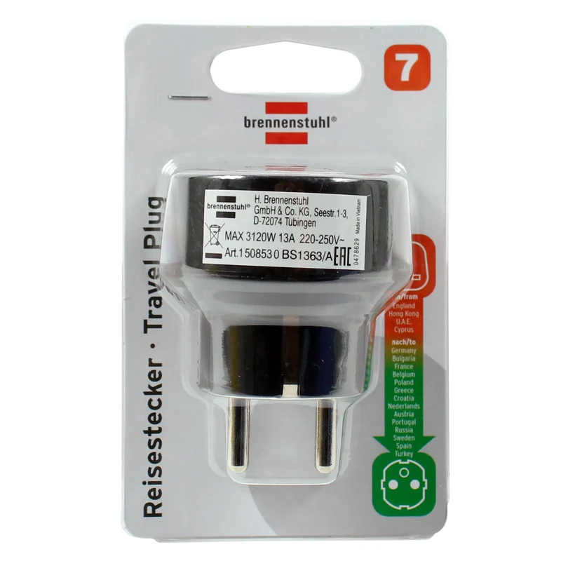 BRENNENSTUHL - Set de prises de voyage - Prise US | Prise UK | Prise Commonwealth vers prise UE