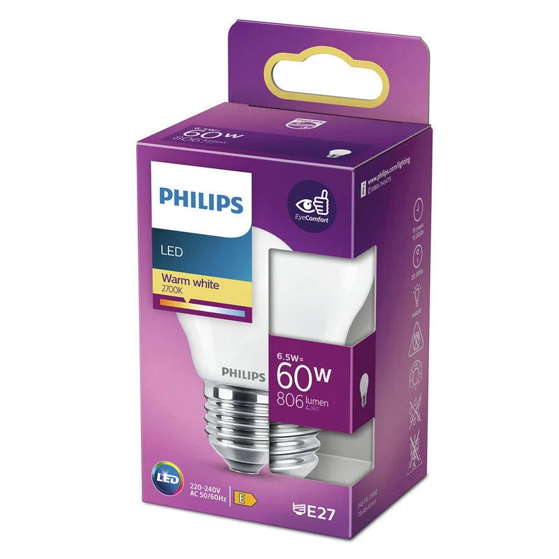 PHILIPS - Light Bulb - E27 - 60 W - 806 Lumen - 2700 K - Frosted - Bulb