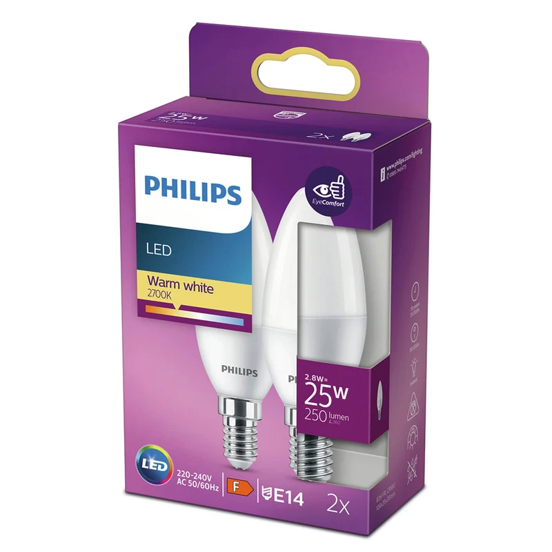 PHILIPS - Candle Light - E14 - 25 W - 250 Lumen - 2700 K - Frosted - B35 - Duo Pack