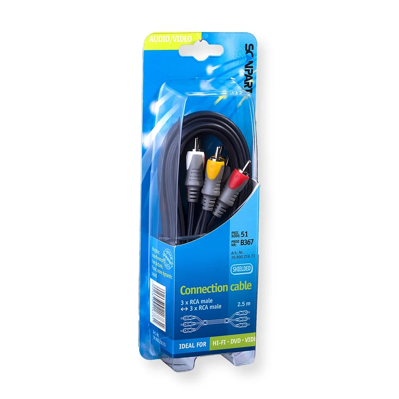 SCANPART - Câble audio-vidéo - 3 x Bouchon Tulipe (Mâle) - 3 x Bouchon Tulipe (Mâle) - 2,5 m