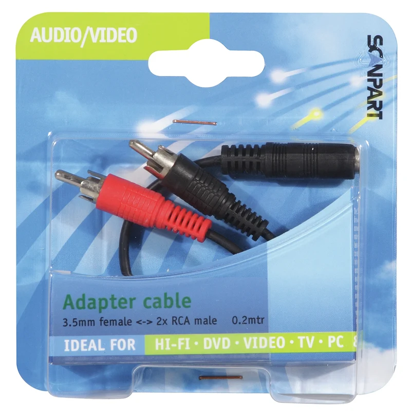 SCANPART - Câble audio - Câble adaptateur - 3 x Bouchon Tulipe (Mâle) - 3.5 mm Jack (Femelle) - 0,2 m